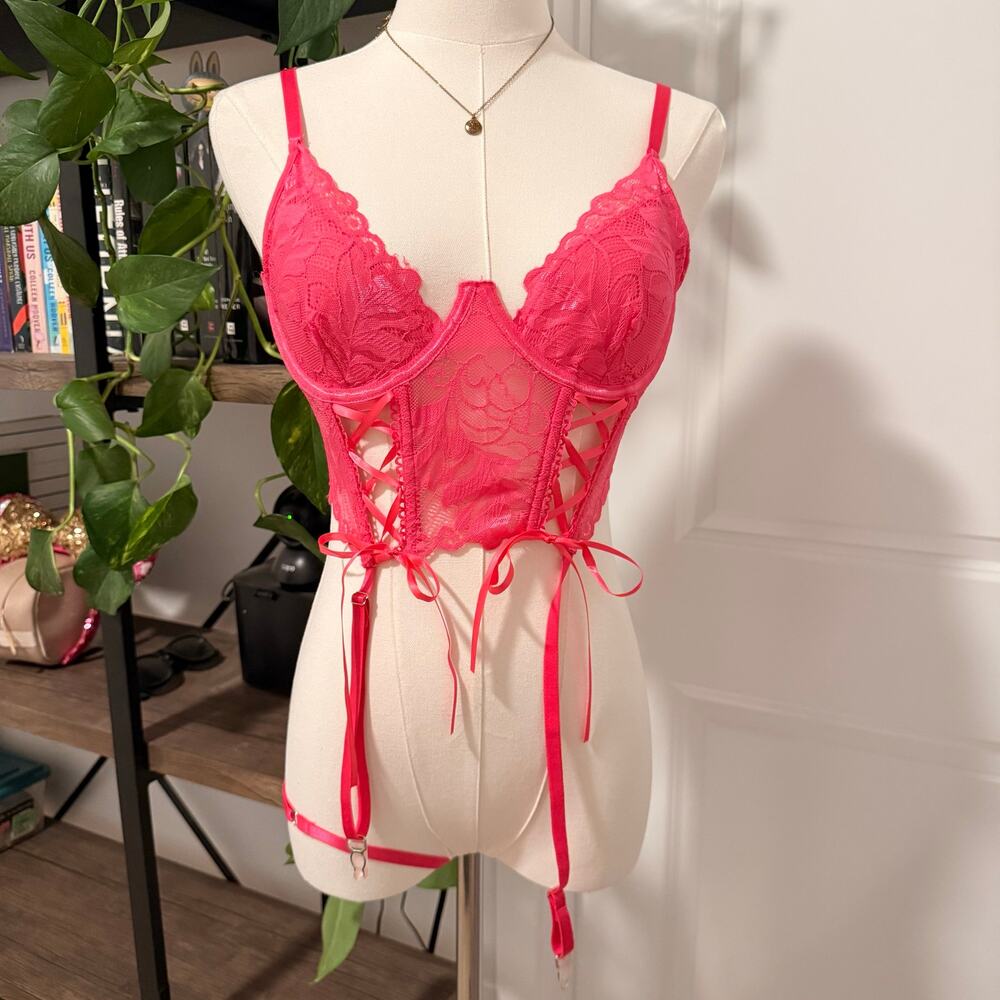 AVIDLOVE Hot Pink Lace Corset Top Bustier